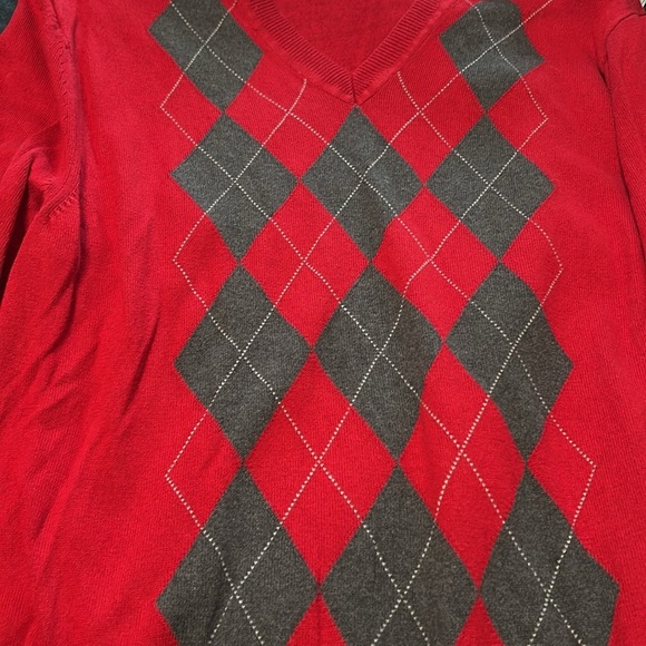 Banana Republic Men’s Red Argyle Lightweight Vneck Sweater Size Large - Picture 5 of 7
